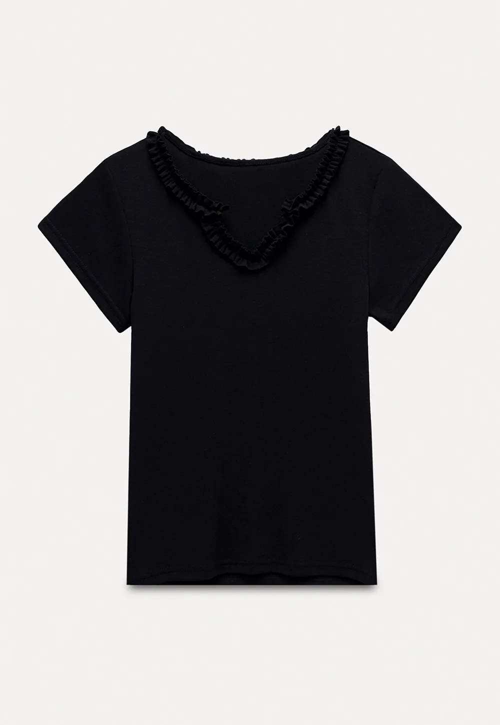 V-Ruffle Trim Fitted Top