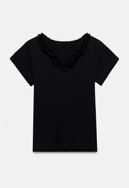 V-Ruffle Trim Fitted Top