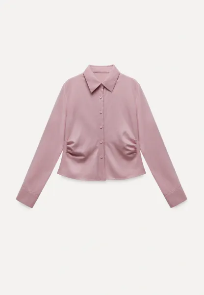 Women Satin Button Up Blouse