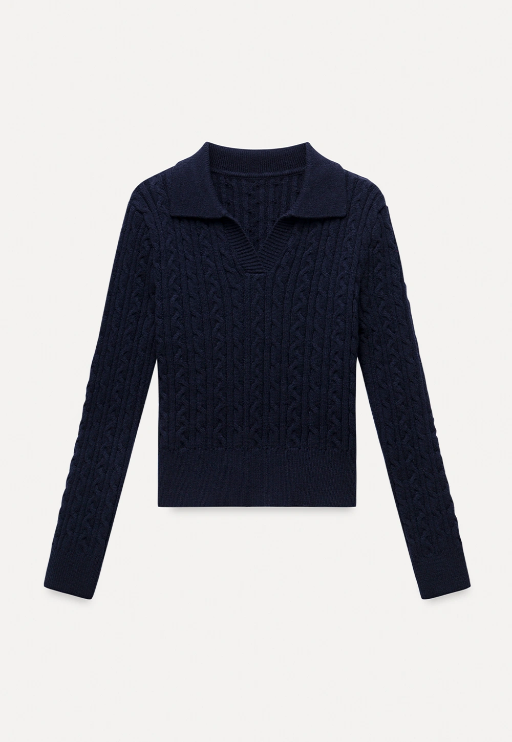 Women Cable Knit Polo Sweater Long Sleeve Slim Fit Pullover