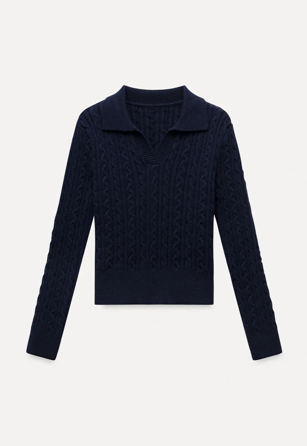 Women Cable Knit Polo Sweater Long Sleeve Slim Fit Pullover