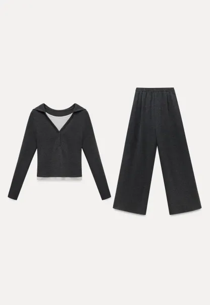 Women Knit Two Piece Set V Neck Long Sleeve Pullover and Pants