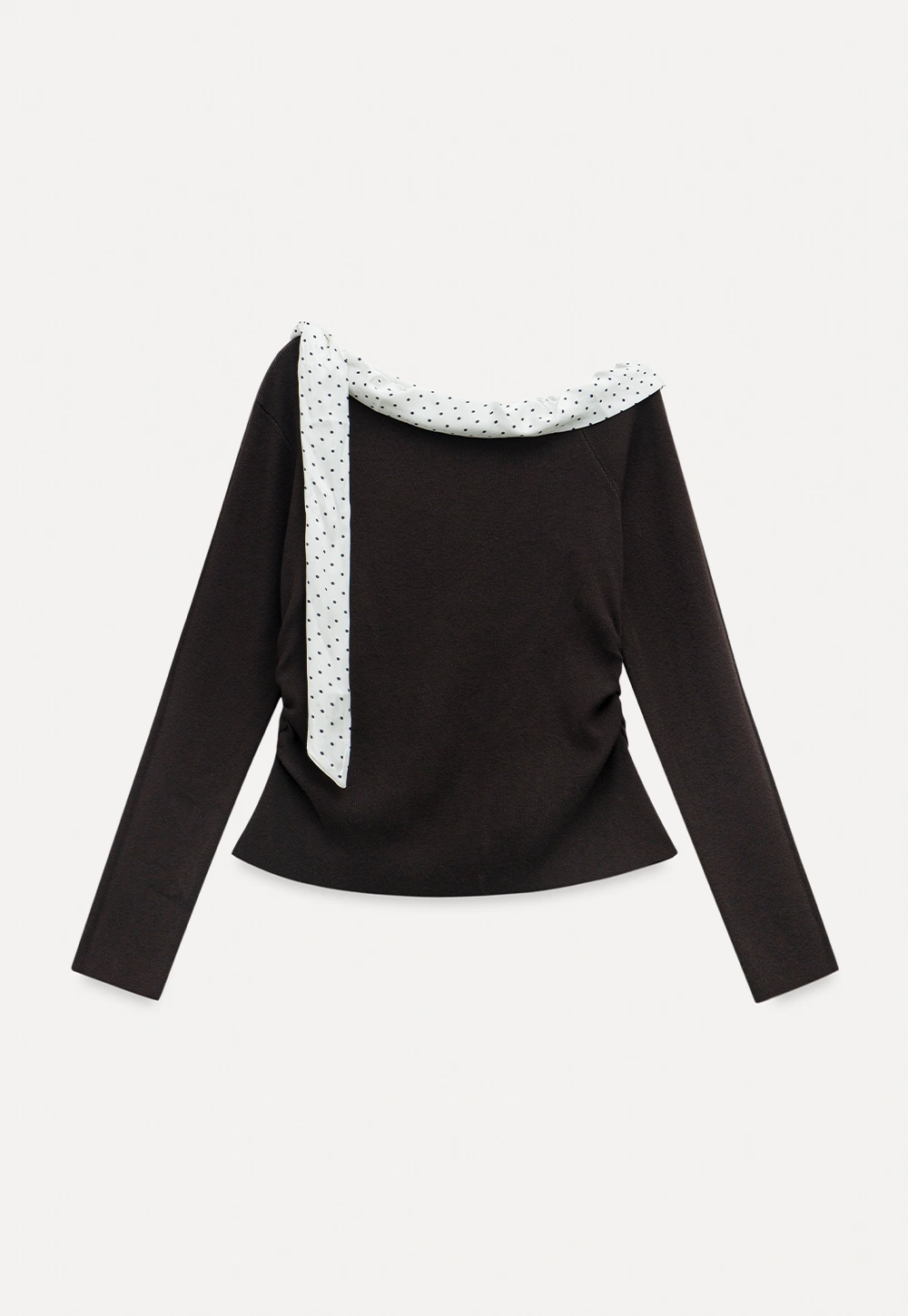 Womens Polka Dot Scarf Neck Long Sleeve Top