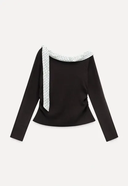 Womens Polka Dot Scarf Neck Long Sleeve Top