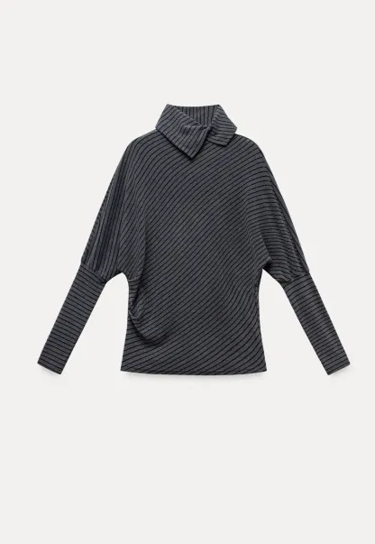 Striped High Neck Relaxed Fit Top