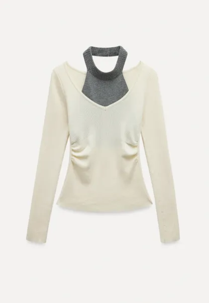 Women Cut Out High Neck Knit Pullover Slim Fit