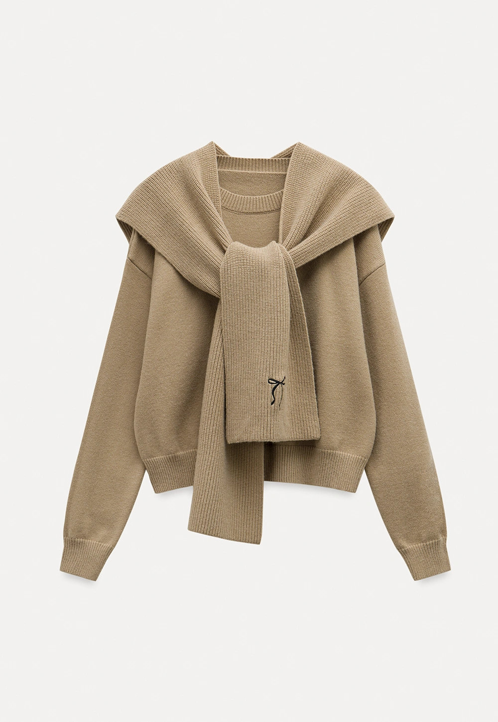 Women Faux Layered Sweater with Scarf Collar