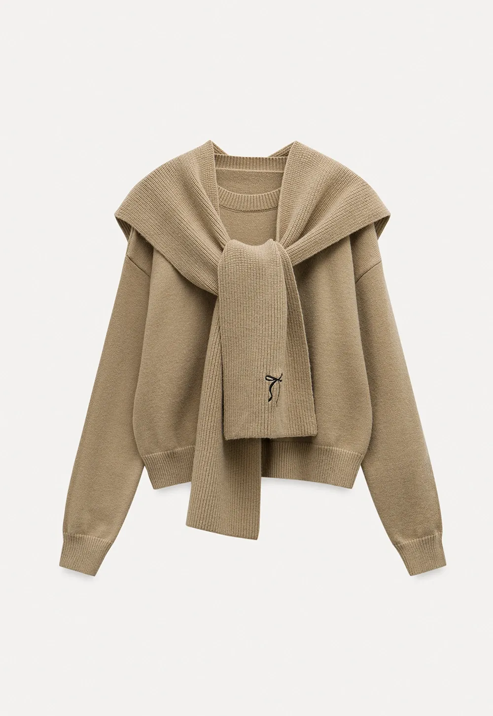 Women Faux Layered Sweater with Scarf Collar