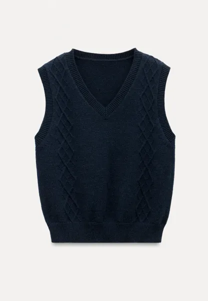 Women Vintage V Neck Knit Sleeveless Sweater
