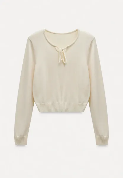 Women Sweet Style Bow Tie Long Sleeve Knitwear