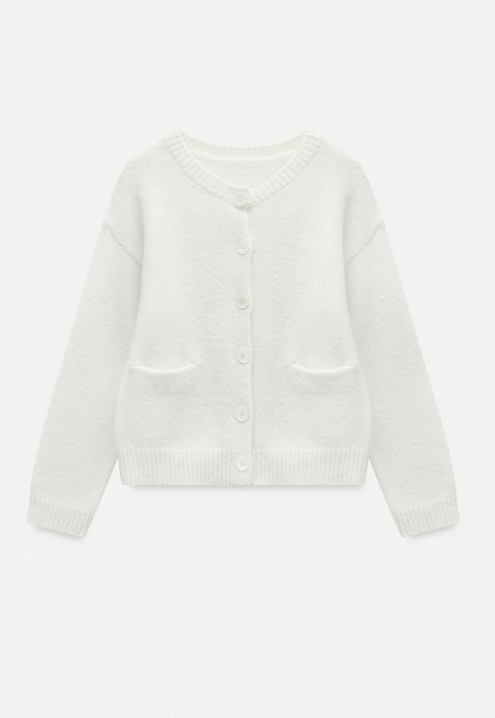 Women Basic Cream Knit Cardigan Casual Warm Sweater