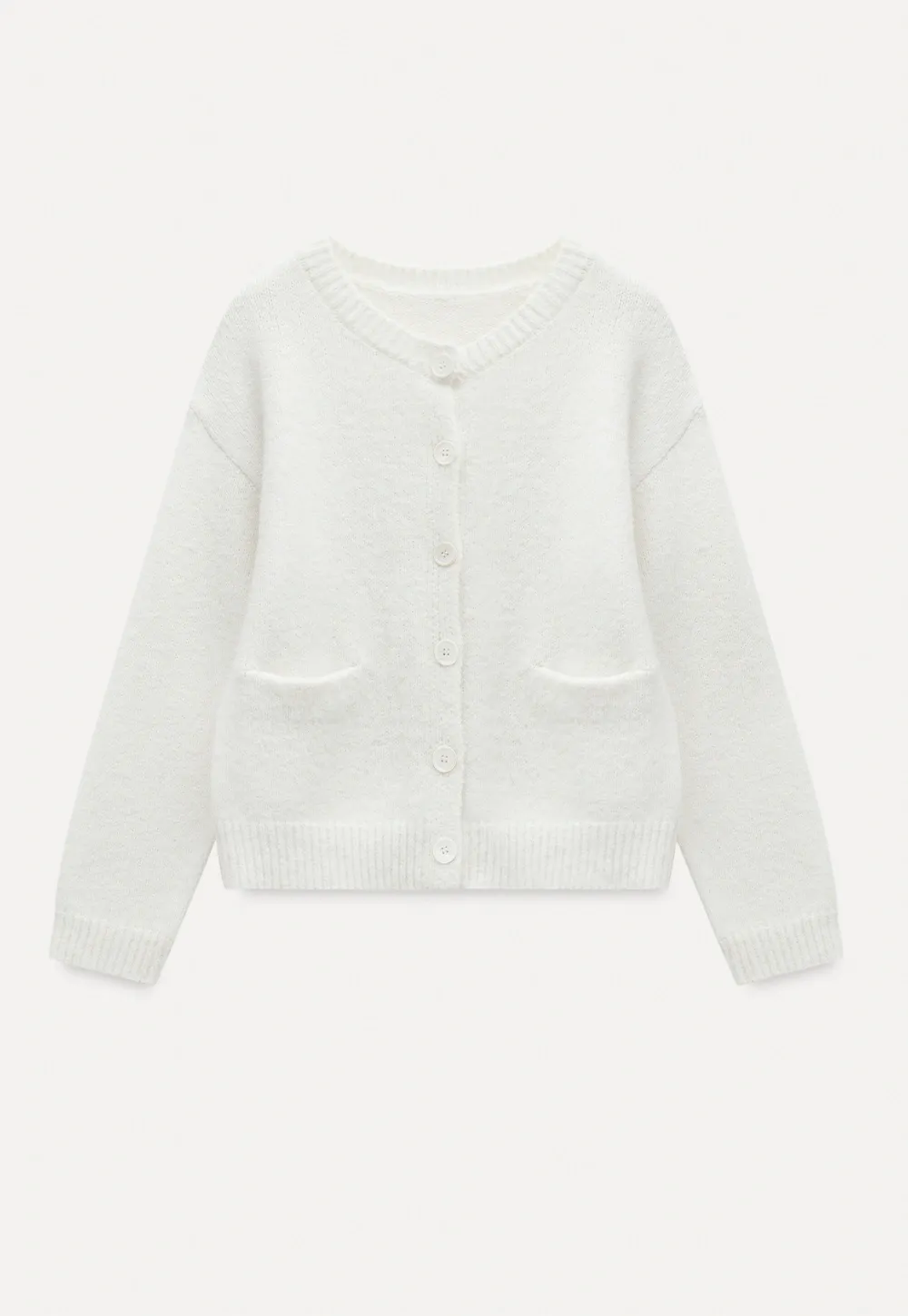 Women Basic Cream Knit Cardigan Casual Warm Sweater