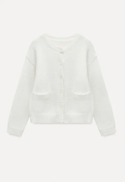 Women Basic Cream Knit Cardigan Casual Warm Sweater