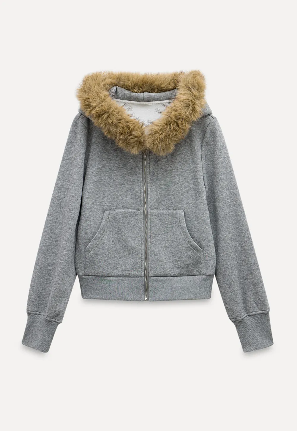 Faux Fur Trim Zip Up Hoodie