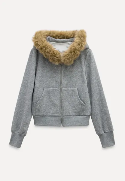 Faux Fur Trim Zip Up Hoodie