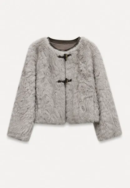 Toggle Closure Faux Fur Jacket