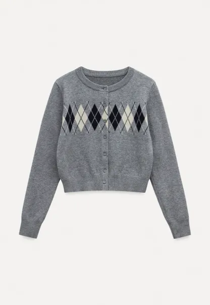 Women Vintage Argyle Pattern Knit Cardigan