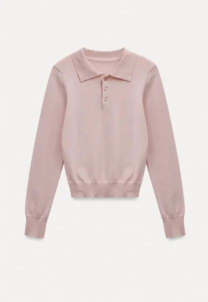 Women Soft Knit Polo Sweater Long Sleeve Pullover