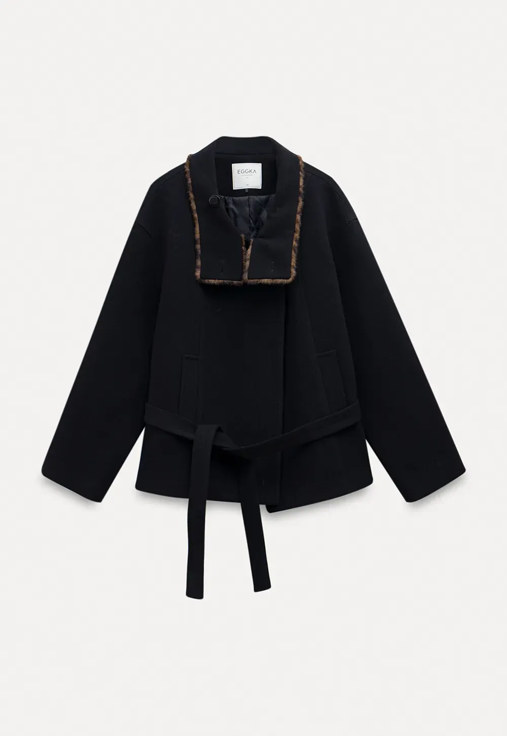 Faux Fur Trim Belted Wool Coat