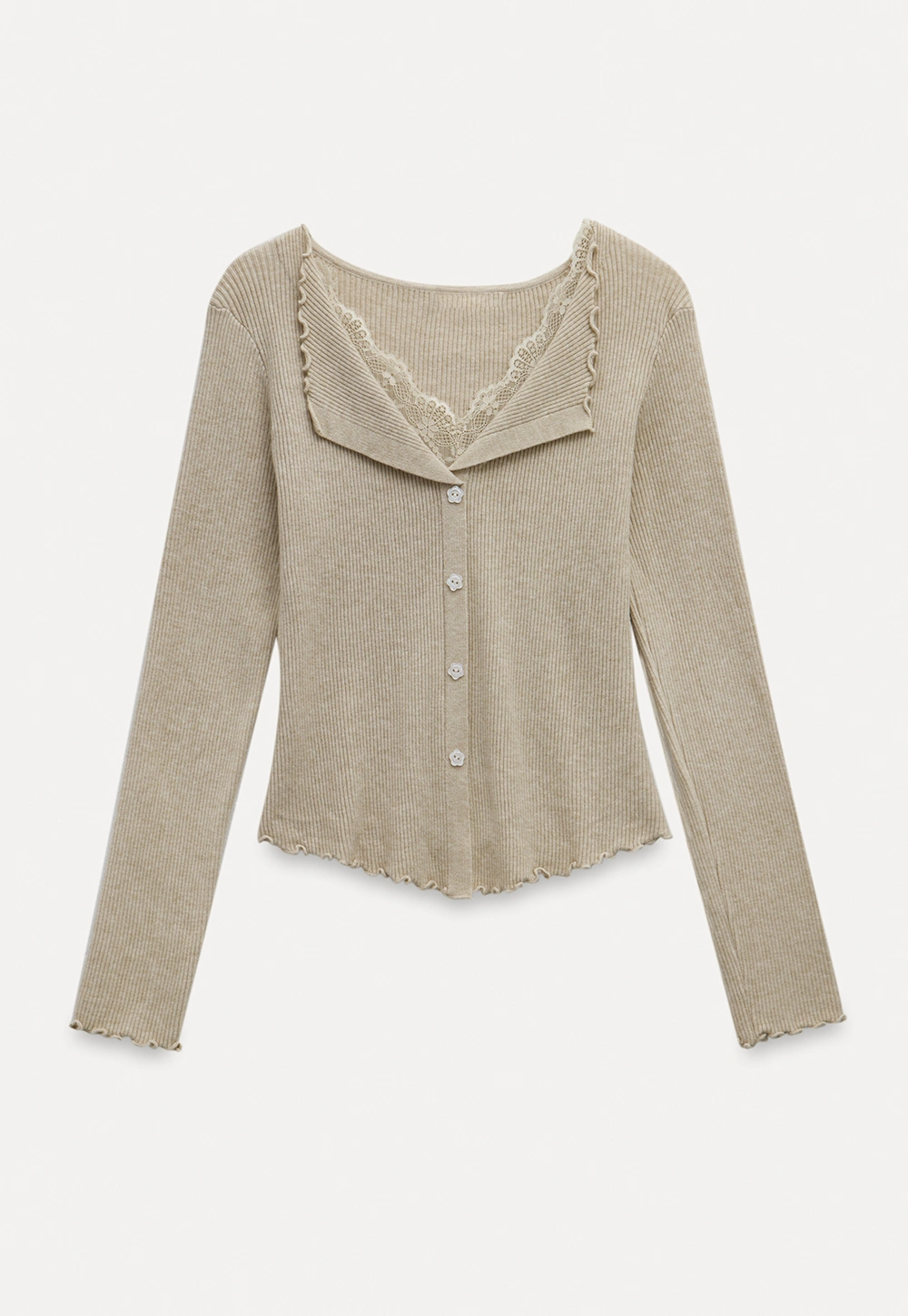 Lace Trim Ribbed Knit Top