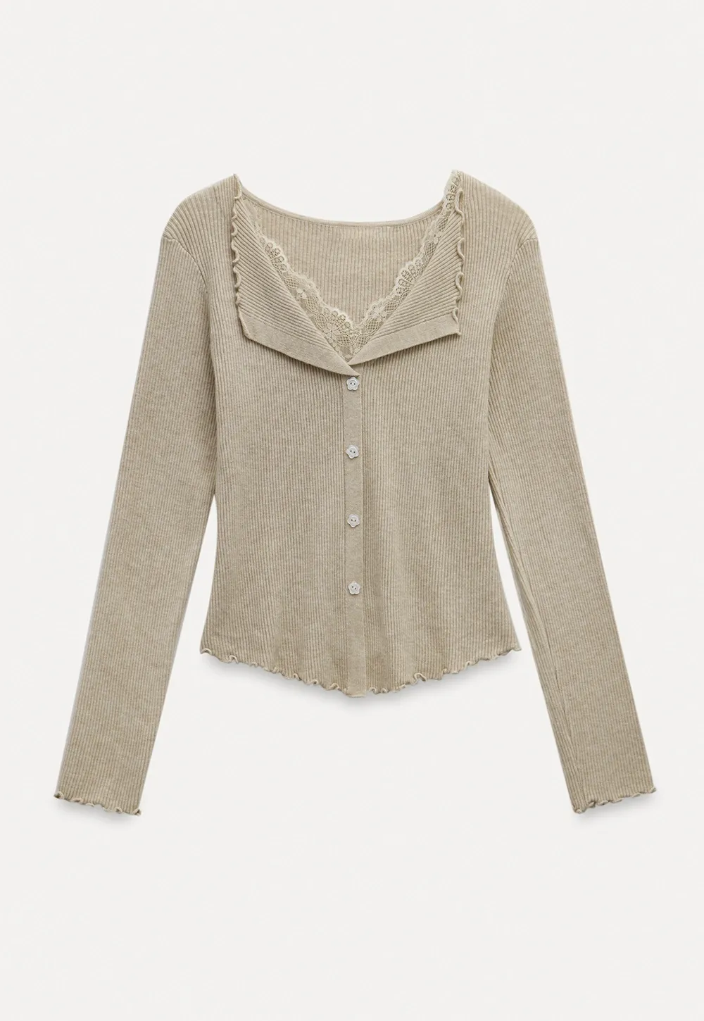 Lace Trim Ribbed Knit Top