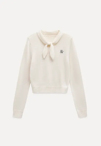 Women Elegant Tie Neck Pullover Sweater