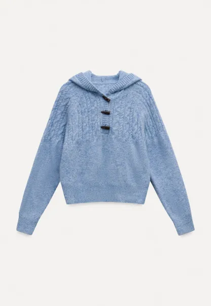 Women Winter Cable Knit Hooded Pullover