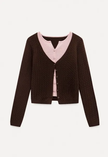 Two Tone Cable Knit Cardigan for Women