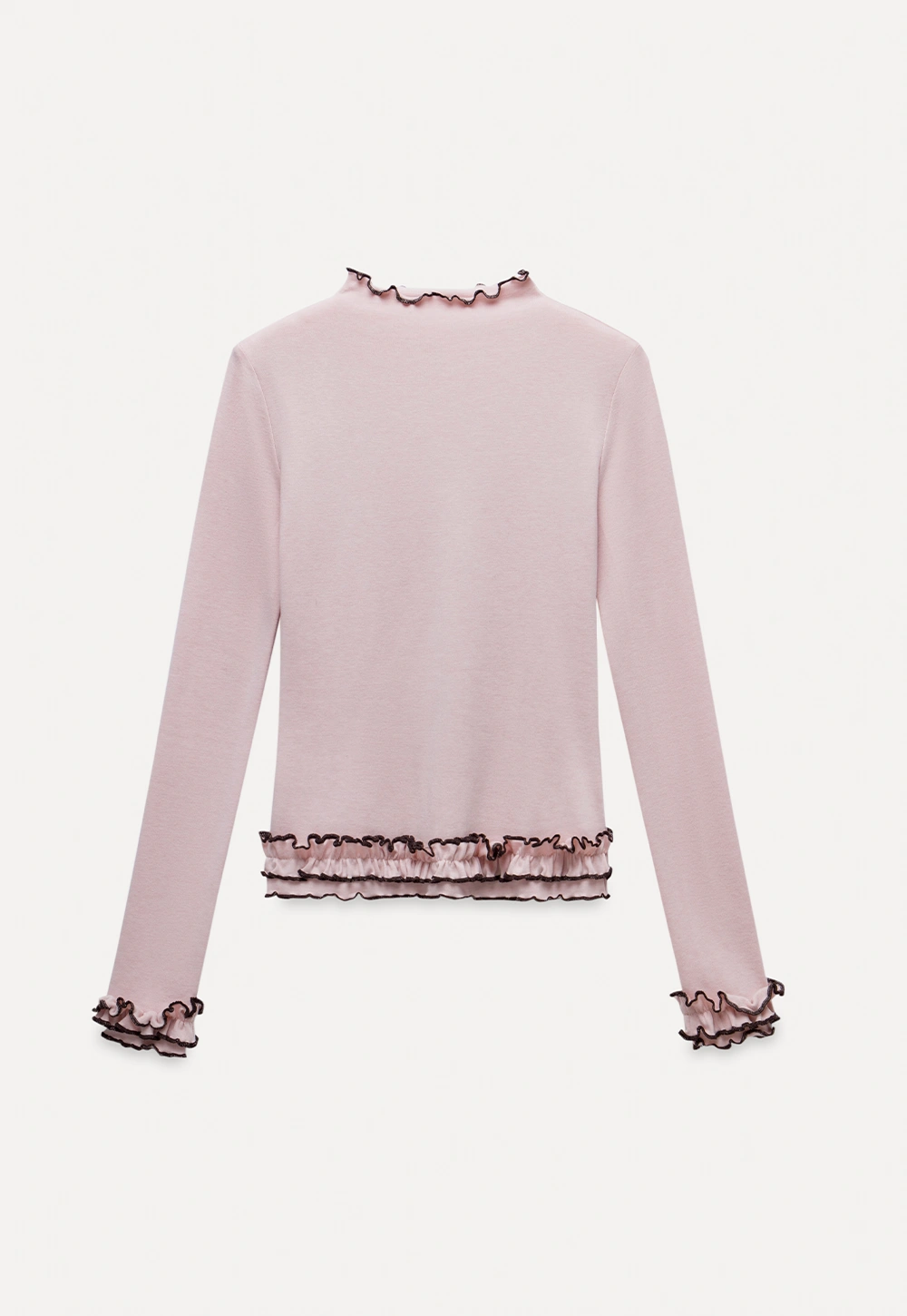 Ruffle Trim Mock Neck Long Sleeve Top