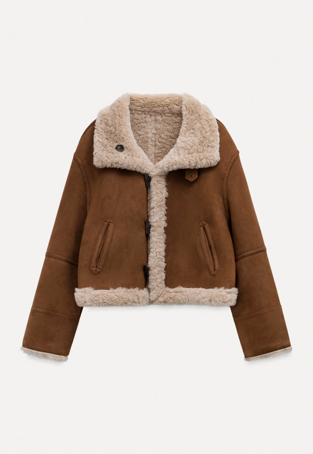 Dual-Wear Suede Patchwork Coat with Soft Teddy Fleece Lining