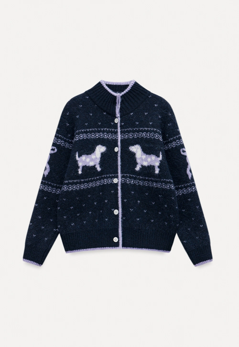 Dog Pattern Knit Cardigan