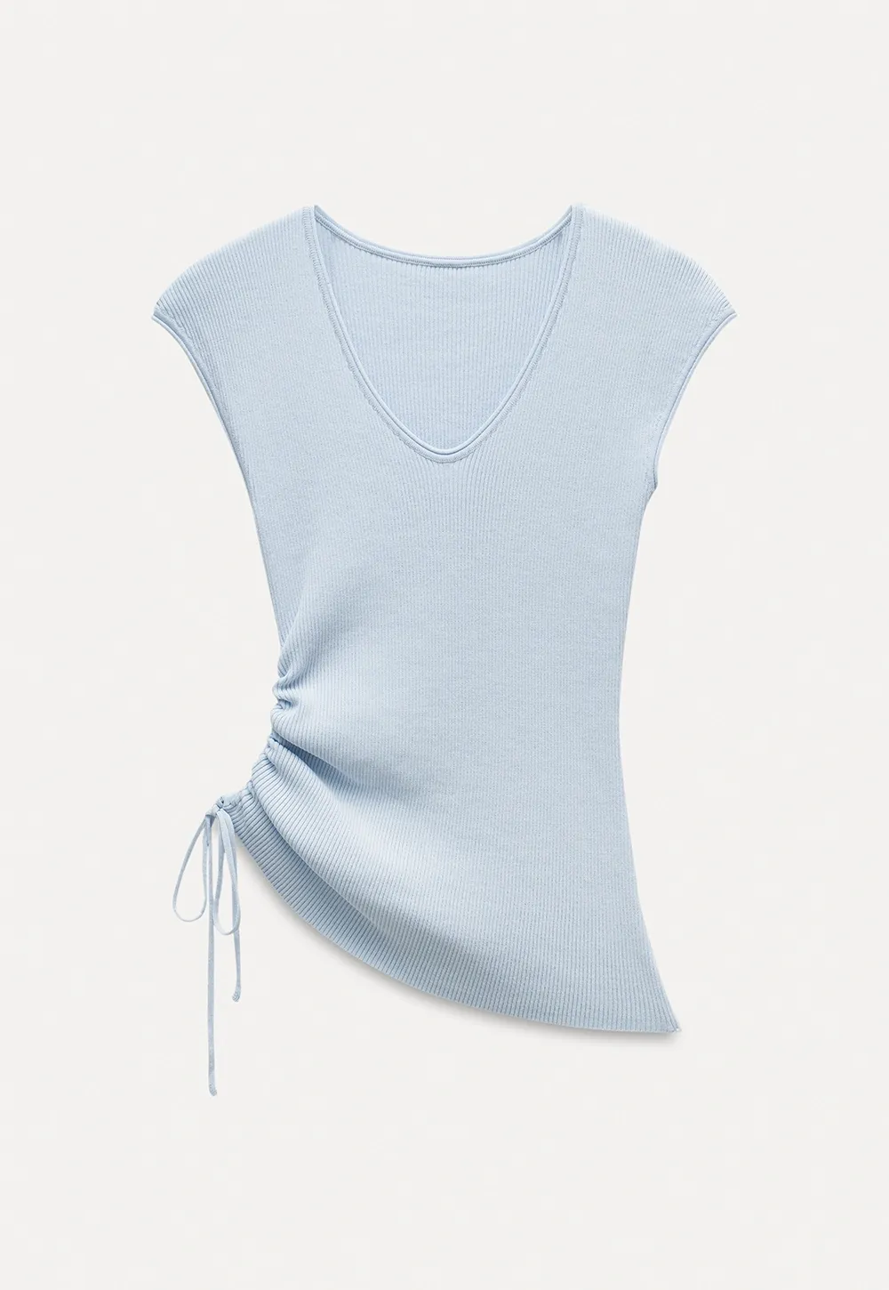 Side-Tie V-Neck Ribbed Top