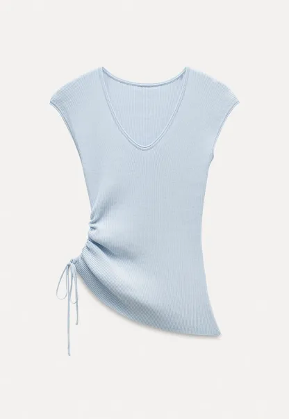 Side-Tie V-Neck Ribbed Top