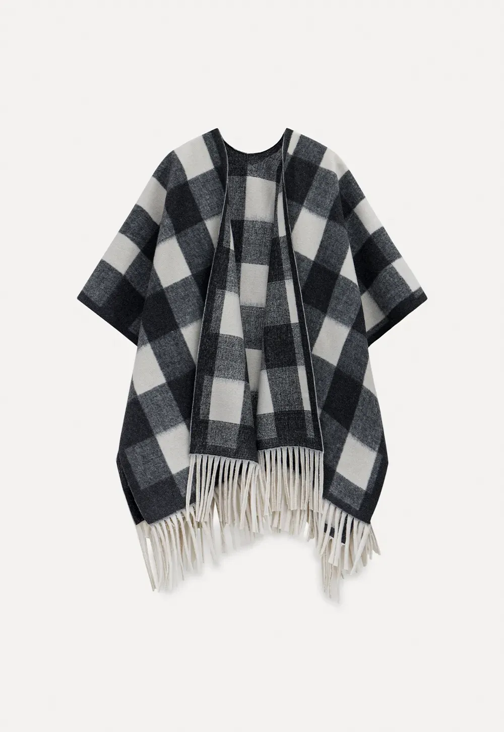 Checked Fringe Poncho
