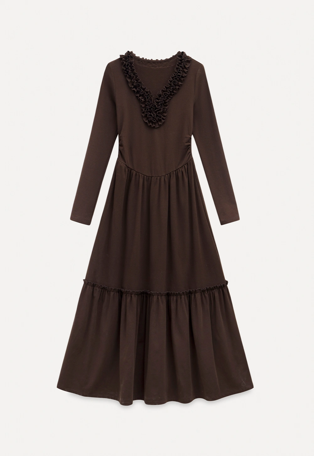Women Long Sleeve Ruffle Neck Vintage Maxi Dress