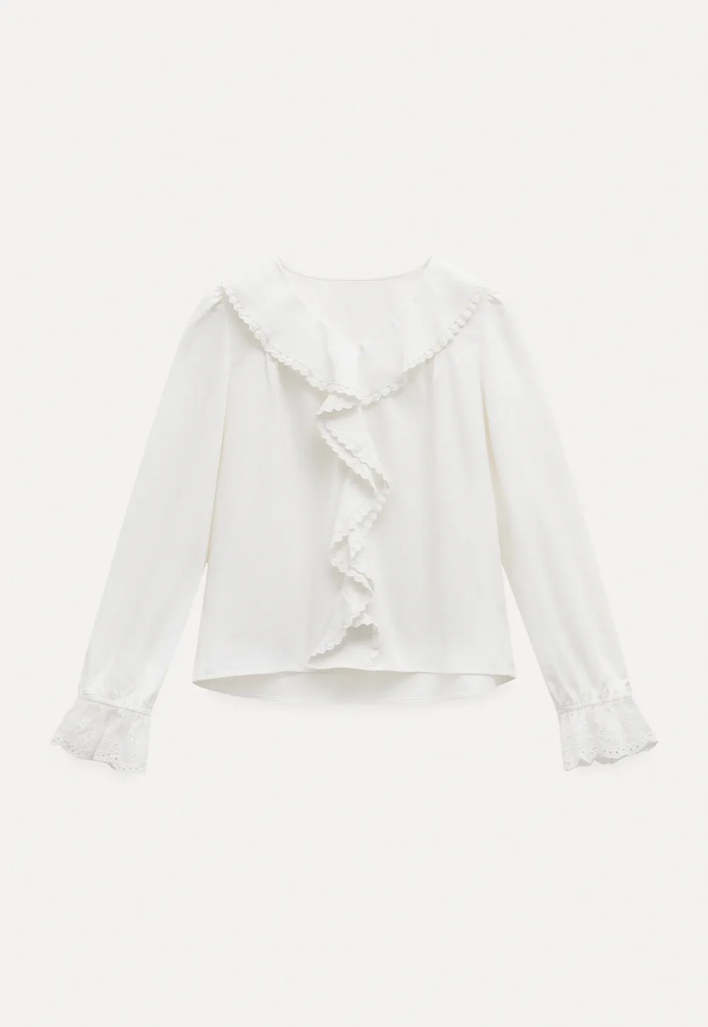 Women Ruffle Lace V Neck Long Sleeve Blouse