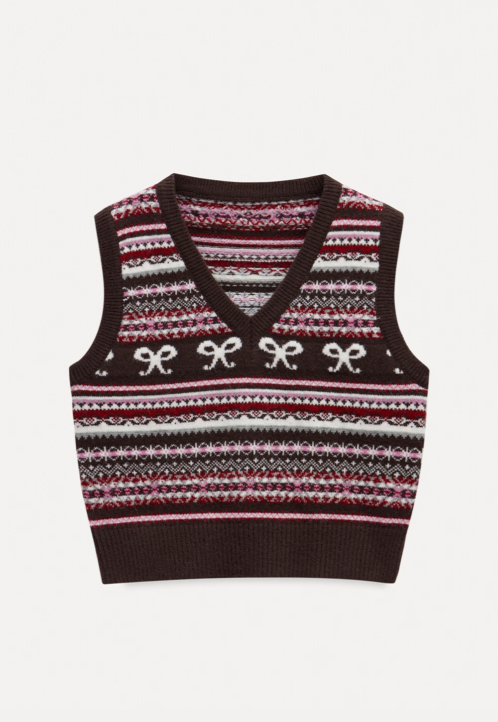 Preppy Bow Pattern V Neck Knit Sweater Vest