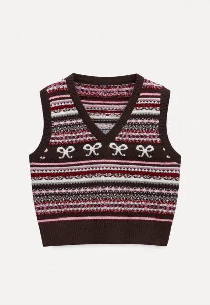 Preppy Bow Pattern V Neck Knit Sweater Vest