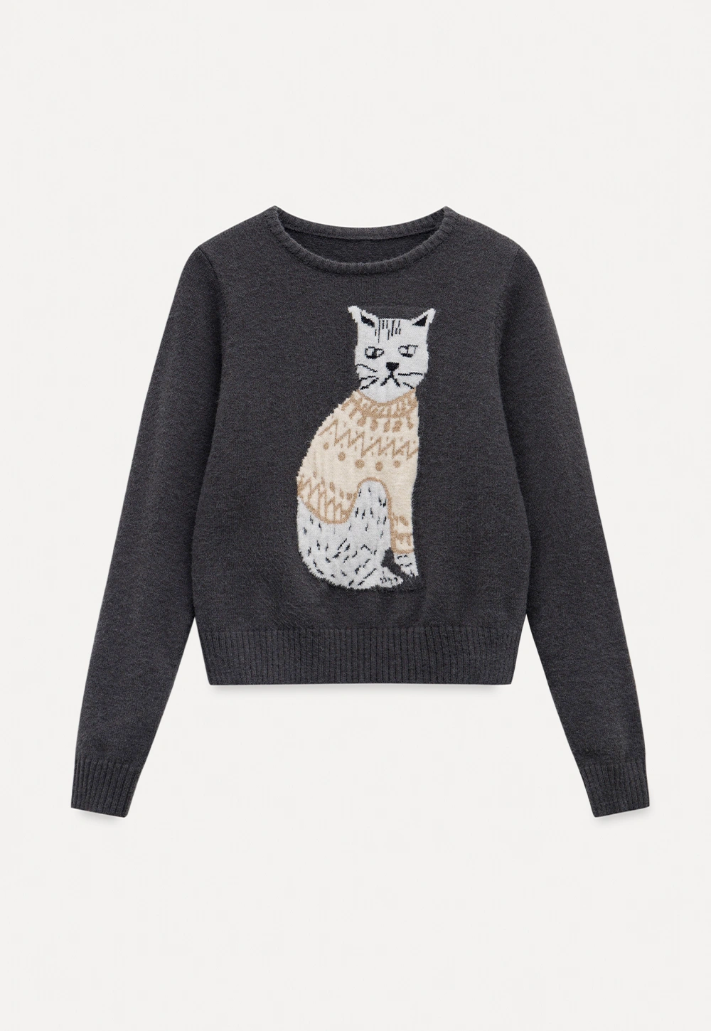 Women Cat Pattern Knit Sweater Cute Pullover Top