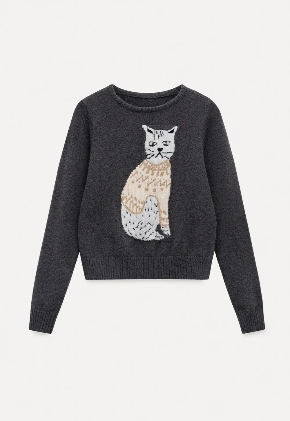 Women Cat Pattern Knit Sweater Cute Pullover Top