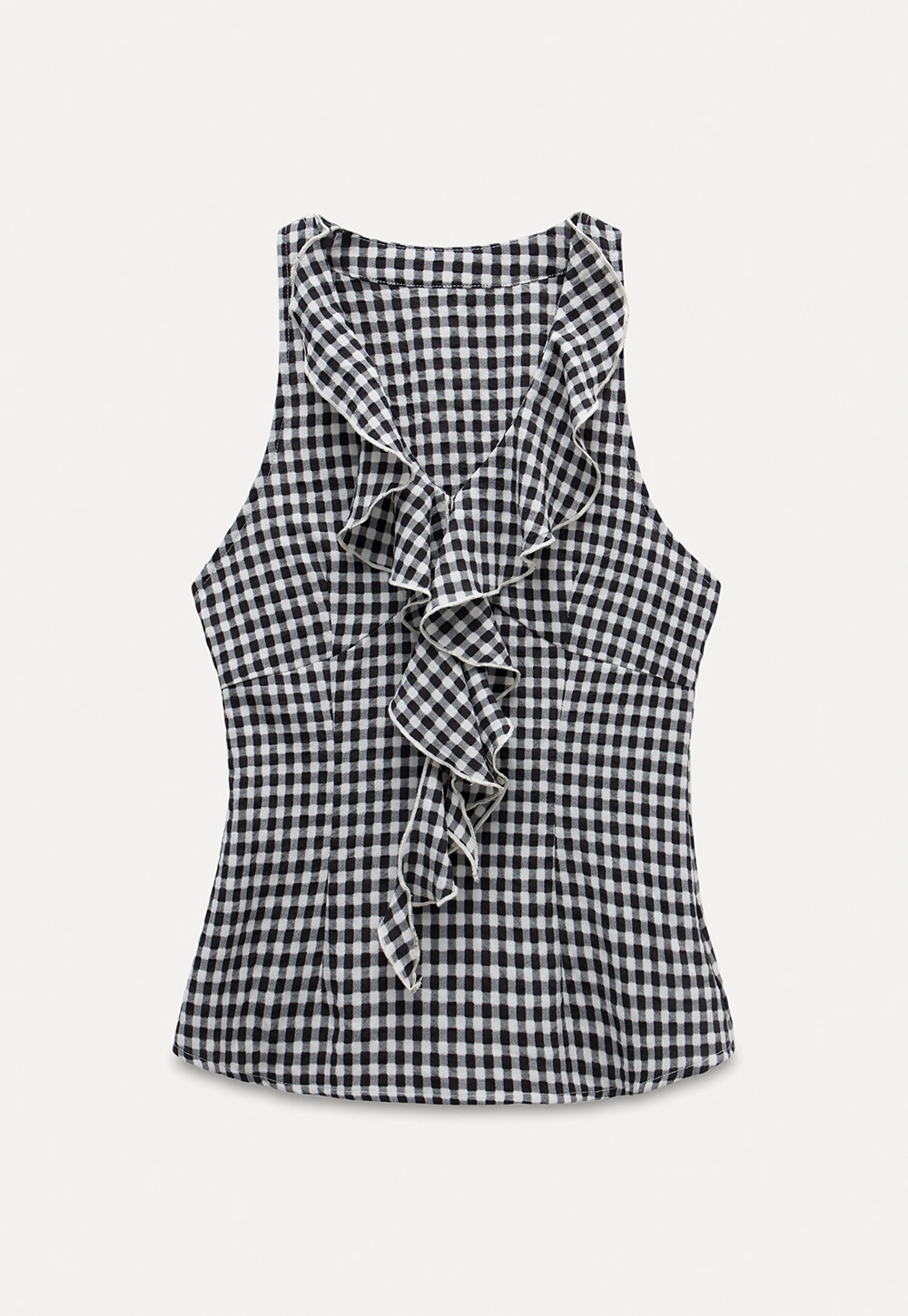 Ruffled Gingham Check Sleeveless Top