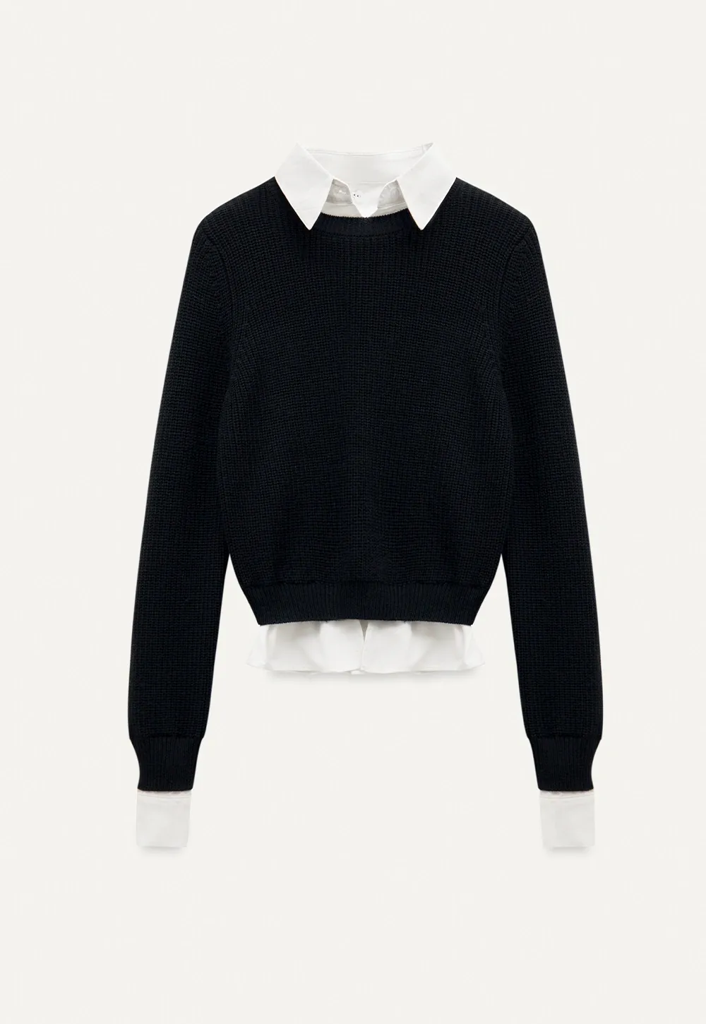 Layered Sweater with Shirt Collar