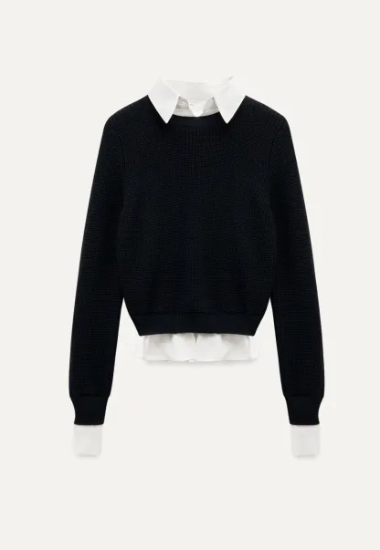 Layered Sweater with Shirt Collar