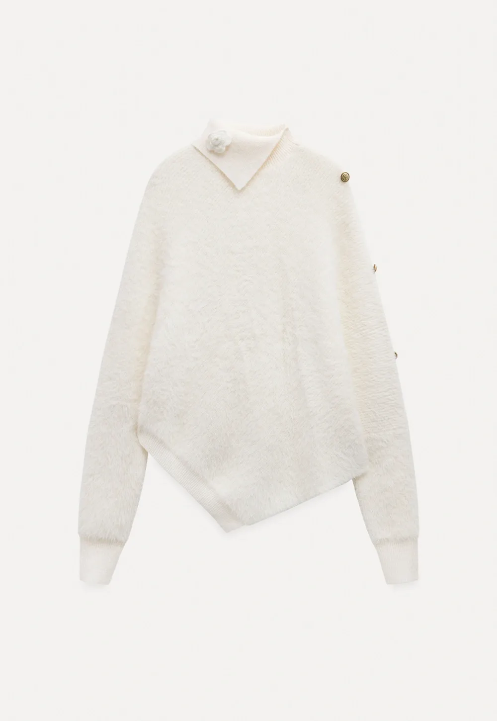 Cozy White Turtleneck Sweater Women Fuzzy Knit Top