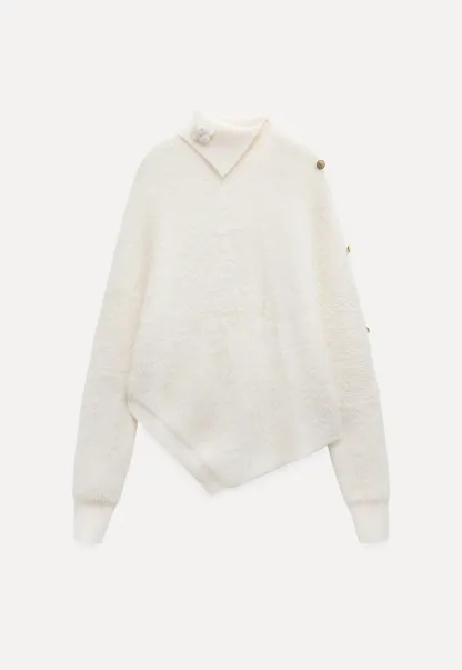 Cozy White Turtleneck Sweater Women Fuzzy Knit Top