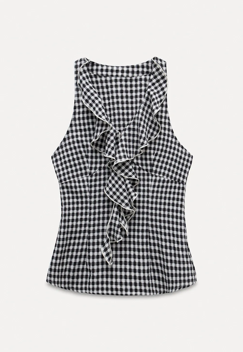 Ruffled Gingham Check Sleeveless Top