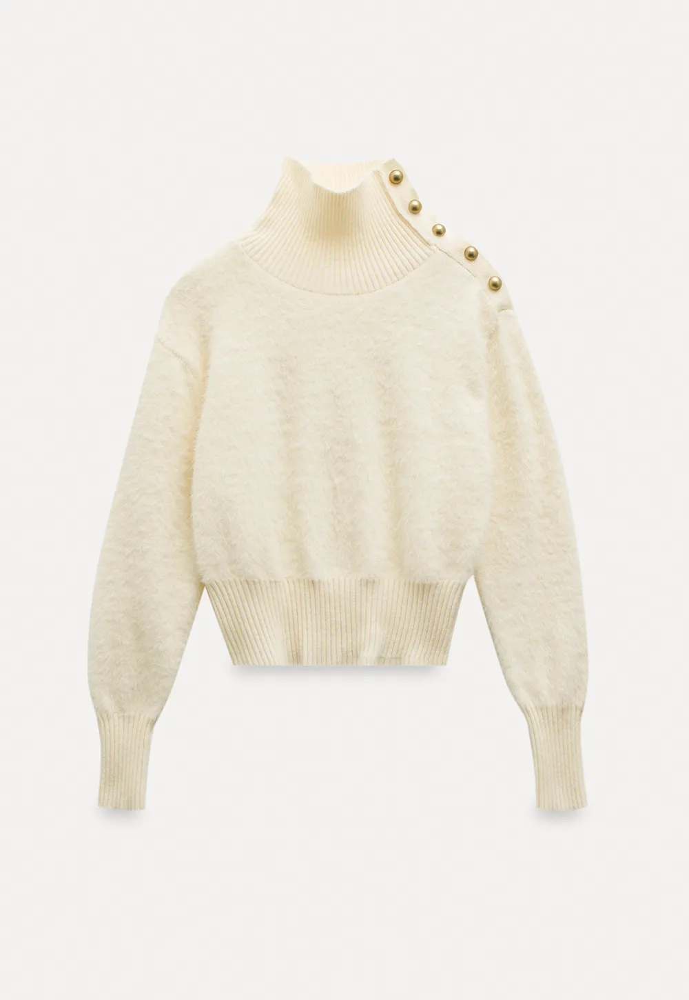 Button Shoulder Turtleneck Sweater