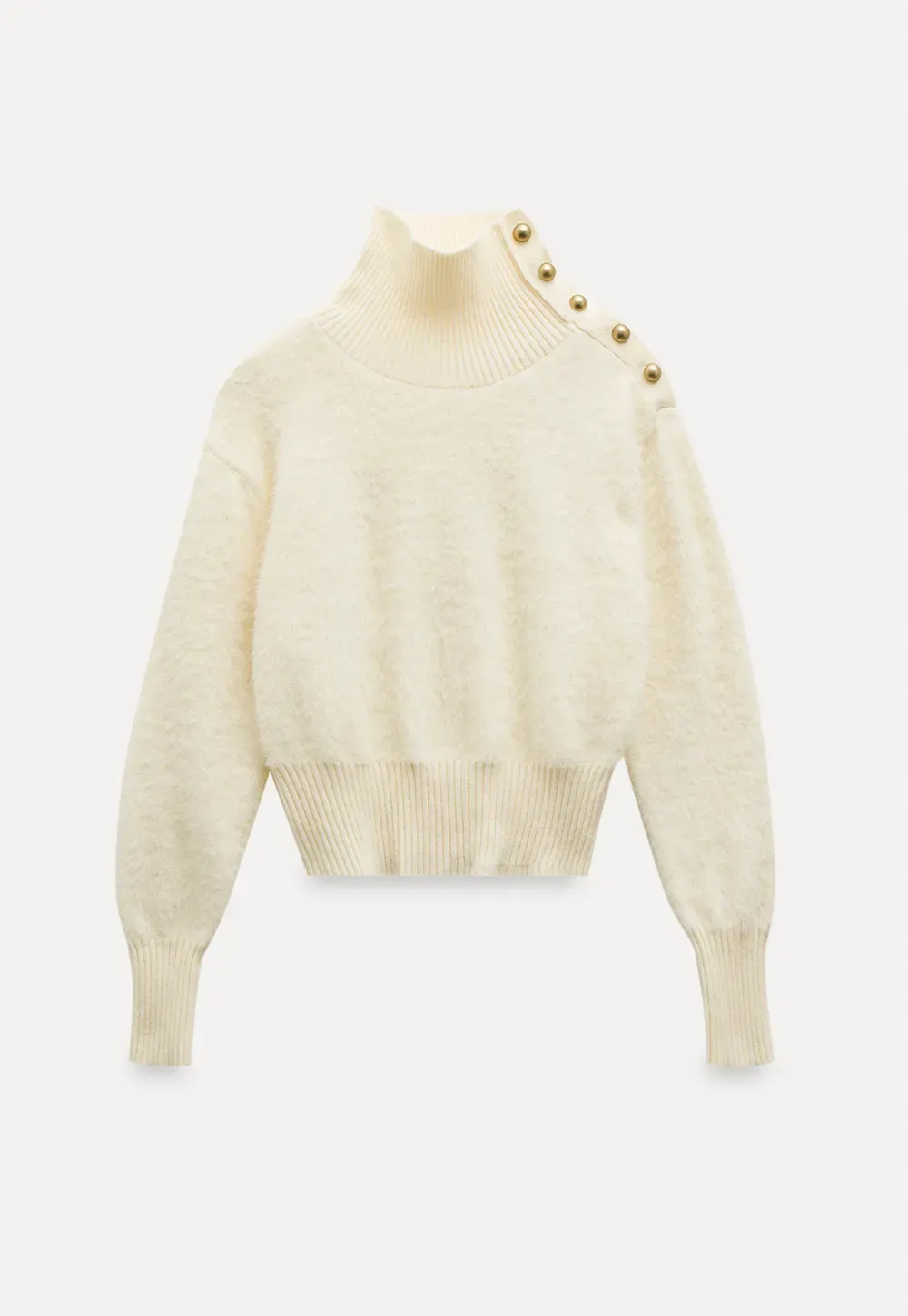Button Shoulder Turtleneck Sweater
