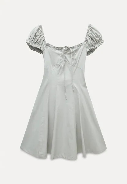 Off-Shoulder Puff Sleeve Dress with Tie