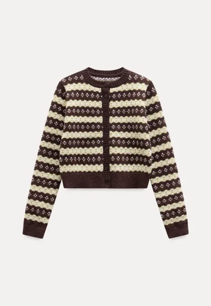 Women Warm Knit Cardigan Set Vintage Striped Style